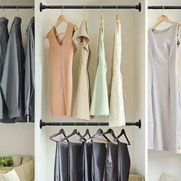 Hanging Closet Rod,29-94 Inches Space Saving Closet Rod Extender Hanging,Black Adjustable Clothes Hanging Bar, Stainless Steel Closet Garment Organizer Rack ,Bathroom,Windows
