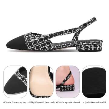 Adrizzlein Womens Slingback Flat Pumps Closed Round Toe Two Toned Casual Office Shoes Black White Th...