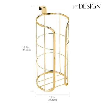 mDesign Modern Over The Tank Hanging Toilet Tissue Paper Roll Holder and Reserve for Bathroom Storage - Stores 3 Extra Rolls, Holds Jumbo-Sized Rolls - Durable Metal Wire - Soft Brass