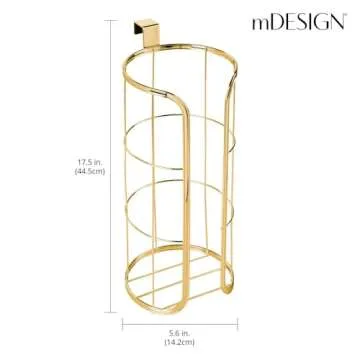 mDesign Modern Over The Tank Hanging Toilet Tissue Paper Roll Holder and Reserve for Bathroom Storage - Stores 3 Extra Rolls, Holds Jumbo-Sized Rolls - Durable Metal Wire - Soft Brass
