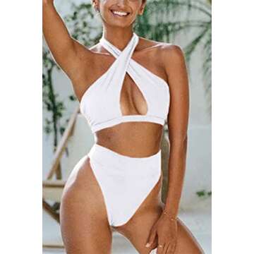 Stylish QINSEN Women's Wrap Halter Bikini Set White