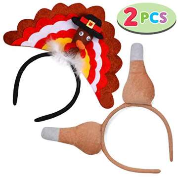 JOYIN 2 Pack Thanksgiving Turkey Drumsticks & Turkey Headband Combo Set, Holiday Headbands for Thank...