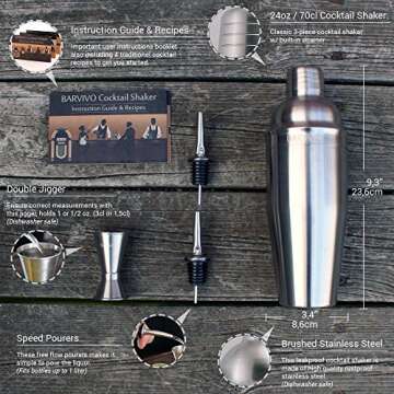 Barvivo Premium Cocktail Shaker Set - 24oz Stainless Steel