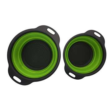 BonBon Colander Set - 2 Collapsible Colanders Strainers Includes 2 Folding Strainers Sizes 8" (2 Quart) and 9.5" - (3 Quart) (Green)