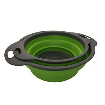 BonBon Colander Set - 2 Collapsible Colanders Strainers Includes 2 Folding Strainers Sizes 8" (2 Quart) and 9.5" - (3 Quart) (Green)