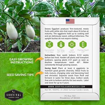 Snowy Eggplant Seeds for Your Home Garden - Non-GMO Heirloom Variety with Growing Instructions