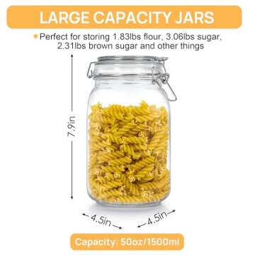 CHEFSTORY 50oz Airtight Glass Jars with Lids, 3 PCS Food Storage Canister for Kitchen & Pantry Organ...