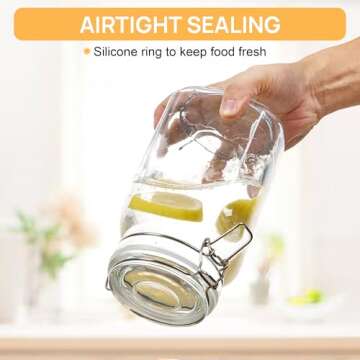 CHEFSTORY 50oz Airtight Glass Jars with Lids, 3 PCS Food Storage Canister for Kitchen & Pantry Organization, Square Mason Jar Containers for Storing Sugar, Flour, Cereal,Coffee,Cookies