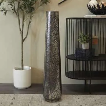 Deco 79 Ceramic Decorative Vase Snakeskin Inspired Centerpiece Vase, Flower Vase for Home Decoration 8" x 8" x 36", Silver
