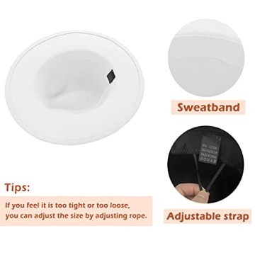 Women's Felt Fedora Hat Wide Brim Panama Hats with Tassel-White