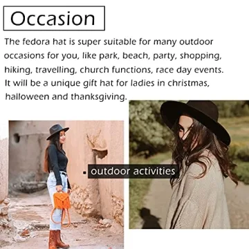 Women's Felt Fedora Hat Wide Brim Panama Hats with Tassel-White