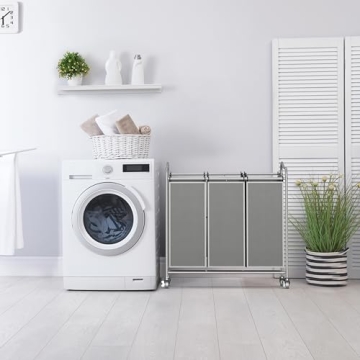 Heavy-Duty 3-Bag Laundry Sorter Cart Silver Durable Steel
