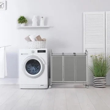 Heavy-Duty 3-Bag Laundry Sorter Cart Silver Durable Steel