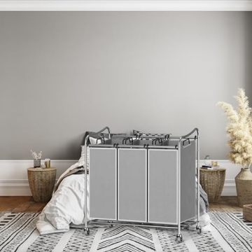 Heavy-Duty 3-Bag Laundry Sorter Cart Silver Durable Steel