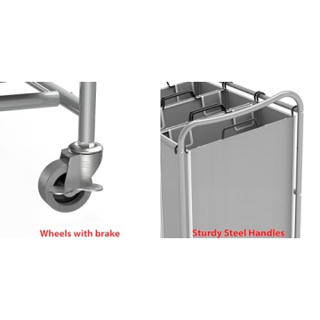 Heavy-Duty 3-Bag Laundry Sorter Cart Silver Durable Steel