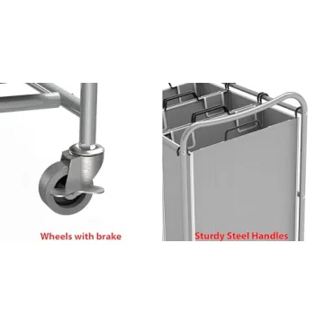 Heavy-Duty 3-Bag Laundry Sorter Cart Silver Durable Steel