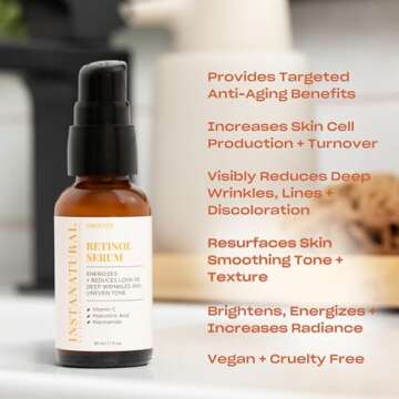 InstaNatural Retinol Serum for Face with Niacinamide, Vitamin C, and Hyaluronic Acid, Anti Aging for...