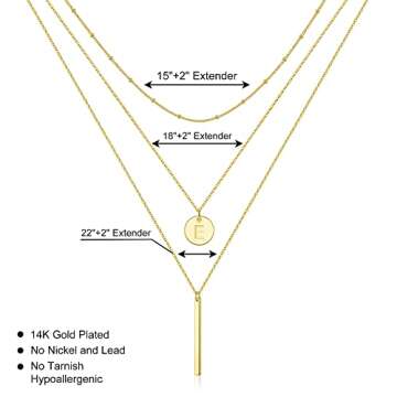 Vjoypro Layered Necklace for Women Trendy, 14K Gold Plated Pendant Initial E Letter Long Necklace Layering Gold Y-Necklaces Bar Necklace Layered Initial Necklaces Trendy Jewelry for Women