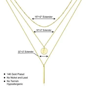 Vjoypro Layered Necklace for Women Trendy, 14K Gold Plated Pendant Initial E Letter Long Necklace Layering Gold Y-Necklaces Bar Necklace Layered Initial Necklaces Trendy Jewelry for Women