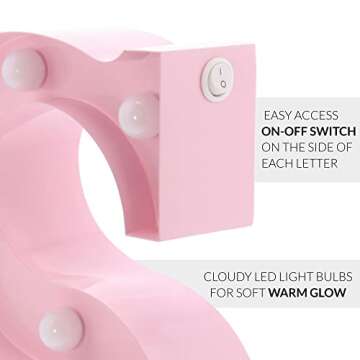 Barnyard Designs Metal Marquee Letter M Light Up Wall Initial Nursery Letter, Home and Event Decoration 9 Inch (Baby Pink)