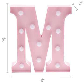 Barnyard Designs Metal Marquee Letter M Light Up Wall Initial Nursery Letter, Home and Event Decoration 9 Inch (Baby Pink)