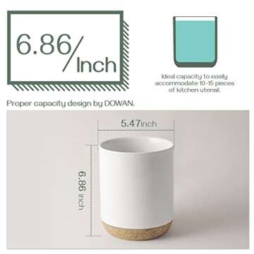 DOWAN Utensil Holder, 6.86″ Kitchen Utensil Holder for Countertop, Large Utensil Crock with Table-Protection Cork Mat, White Ceramic Cooking Utensil Holder for Kitchen Counter, Kitchen Decor