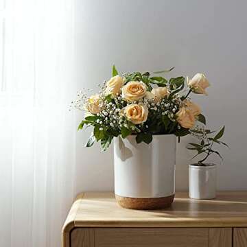 DOWAN Utensil Holder, 6.86″ Kitchen Utensil Holder for Countertop, Large Utensil Crock with Table-Protection Cork Mat, White Ceramic Cooking Utensil Holder for Kitchen Counter, Kitchen Decor