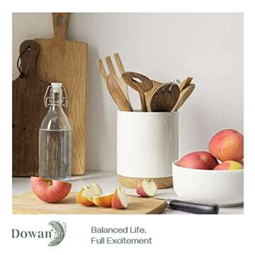 DOWAN Utensil Holder, 6.86″ Kitchen Utensil Holder for Countertop, Large Utensil Crock with Table-Protection Cork Mat, White Ceramic Cooking Utensil Holder for Kitchen Counter, Kitchen Decor