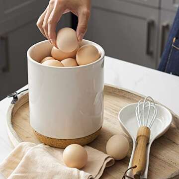 DOWAN Utensil Holder, 6.86″ Kitchen Utensil Holder for Countertop, Large Utensil Crock with Table-Protection Cork Mat, White Ceramic Cooking Utensil Holder for Kitchen Counter, Kitchen Decor