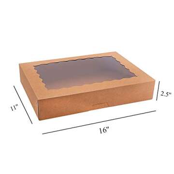Tcoivs 20-Pack 16" x 11" x 2.5" Bakery Boxes with Window Hold 12 Donuts, Auto-Popup Large Cookie Box...