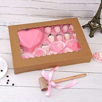 Tcoivs 20-Pack 16" x 11" x 2.5" Bakery Boxes with Window Hold 12 Donuts, Auto-Popup Large Cookie Boxes for Pies, Cakes, Muffins, and Pastries (Brown)