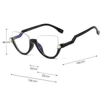 Photochromic Readers Fashion Bling Rhinestone Retro Punk Style Clear Half Frame Cat Eye Shining Rhin...