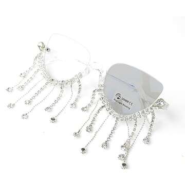 Photochromic Readers Fashion Bling Rhinestone Retro Punk Style Clear Half Frame Cat Eye Shining Rhinestone Reading Glasses (clear, 1)