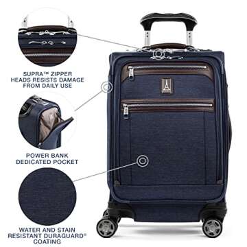 Travelpro Platinum Elite Softside Expandable Carry on Luggage, 8 Wheel Spinner Suitcase, USB Port, Laptop and Tablet Sleeves, Men and Women, True Navy Blue, Carry On 20-Inch