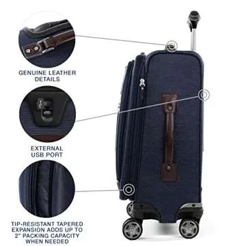 Travelpro Platinum Elite Softside Expandable Carry on Luggage, 8 Wheel Spinner Suitcase, USB Port, Laptop and Tablet Sleeves, Men and Women, True Navy Blue, Carry On 20-Inch
