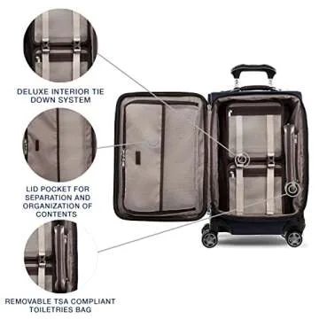Travelpro Platinum Elite Softside Expandable Carry on Luggage, 8 Wheel Spinner Suitcase, USB Port, Laptop and Tablet Sleeves, Men and Women, True Navy Blue, Carry On 20-Inch