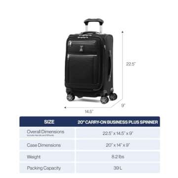 Travelpro Platinum Elite Softside Expandable Carry on Luggage, 8 Wheel Spinner Suitcase, USB Port, Laptop and Tablet Sleeves, Men and Women, True Navy Blue, Carry On 20-Inch
