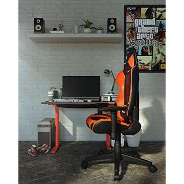 Arozzi Arena Leggero Gaming and Office Desk with Full Surface Water Resistant Desk Mat Custom Monitor Mount Cable Management Cut Outs Under The Desk Cable Management Netting - Red