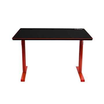 Arozzi Arena Leggero Gaming and Office Desk with Full Surface Water Resistant Desk Mat Custom Monitor Mount Cable Management Cut Outs Under The Desk Cable Management Netting - Red