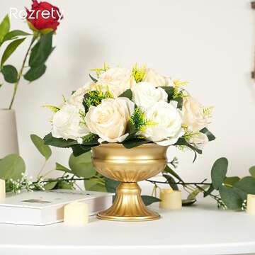 Gold Vases for Table Centerpieces, Rozrety Mini Metal Gold Flower Vase Small Floral Bowl Decorative Center Piece for Wedding Birthday Party Anniversary Decorations (4pcs)