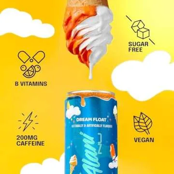 Alani Nu DREAM FLOAT Sugar Free, Low Calorie Energy Drinks | 200mg Caffeine | Biotin B Vitamins | Zero Sugar | 10 Calories | 12 Fl Oz Cans | 12 Pack