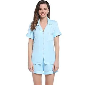 Joyaria Ladies Soft Comfy Button-Down Pajama Set  - Blue