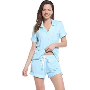 Joyaria Ladies Soft Comfy Button-Down Pajama Set  - Blue