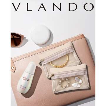 Vlando Travel Jewelry Bags,Travel Jewelry Organizer,Jewelry Pouch Bag with Clear Velvet Zipper Pockets Storage Bag for Travel Gift Trip 20Pcs