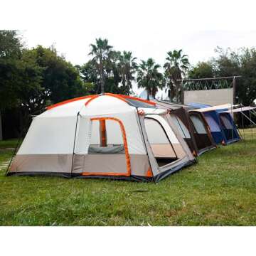 KTT Extra Large Tent 12 Person,Family Cabin Tents,2 Rooms,3 Doors and 3 Windows with Mesh,Straight W...