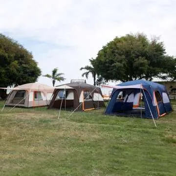 KTT Extra Large Tent 12 Person,Family Cabin Tents,2 Rooms,3 Doors and 3 Windows with Mesh,Straight Wall,Waterproof,Double Layer,Big Tent for Outdoor,Picnic,Camping,Family Gathering(Light Brown)