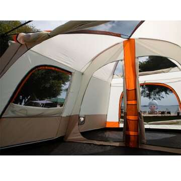 KTT Extra Large Tent 12 Person,Family Cabin Tents,2 Rooms,3 Doors and 3 Windows with Mesh,Straight Wall,Waterproof,Double Layer,Big Tent for Outdoor,Picnic,Camping,Family Gathering(Light Brown)
