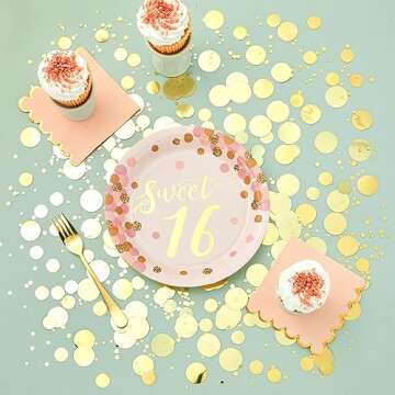 Sparkle and Bash BLUE PANDA Rose Gold and Pink Sweet 16 Birthday Plates - 48 Pack for 16th Birthday Party Decorations - 9 Inch Paper Plates