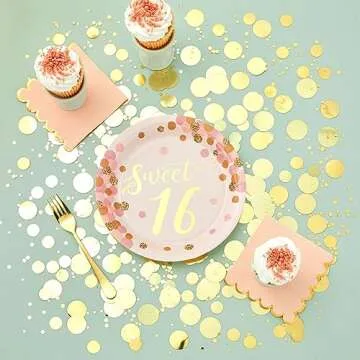 Sparkle and Bash BLUE PANDA Rose Gold and Pink Sweet 16 Birthday Plates - 48 Pack for 16th Birthday Party Decorations - 9 Inch Paper Plates