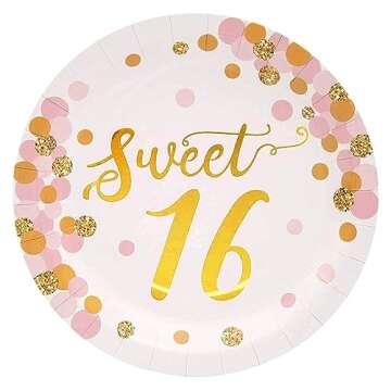 Sparkle and Bash BLUE PANDA Rose Gold and Pink Sweet 16 Birthday Plates - 48 Pack for 16th Birthday Party Decorations - 9 Inch Paper Plates